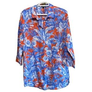 J Crew pretty tropical print lightweight tunic top sz medium beach cover up